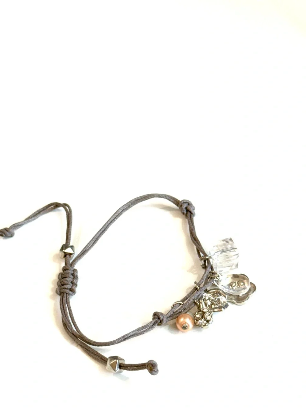 LOFT Silver Crystal Flower Adjustable Charm Bracelet NWT